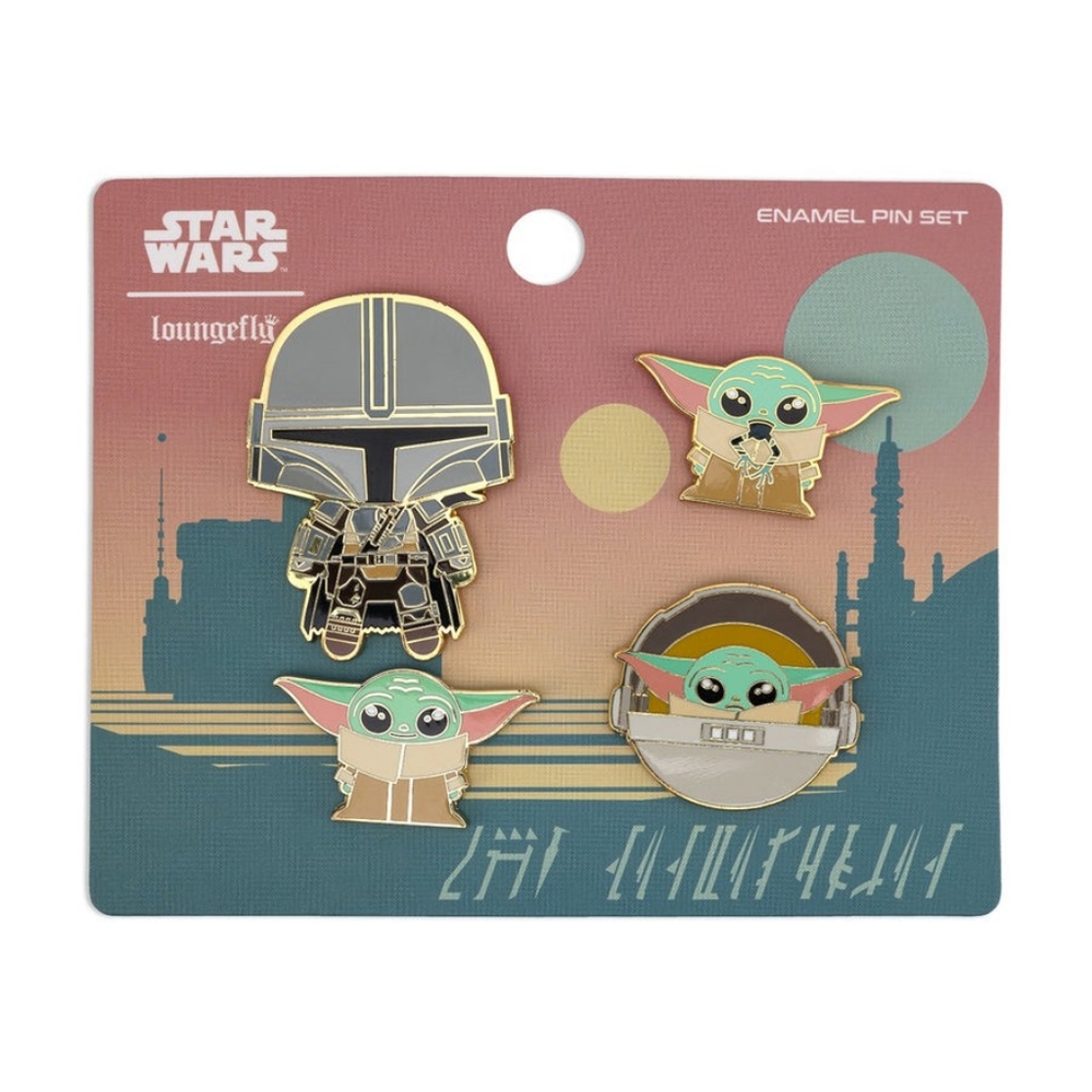 LOUNGEFLY X STAR WARS MANDALORIAN 4PC ENAMEL PIN SET. Disney pins. NWT